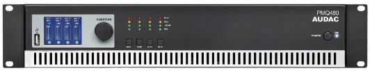 WaveDynamics™ quad-channel 70/100V power amplifier + Dante™ audio network interface 4 in / 4 out