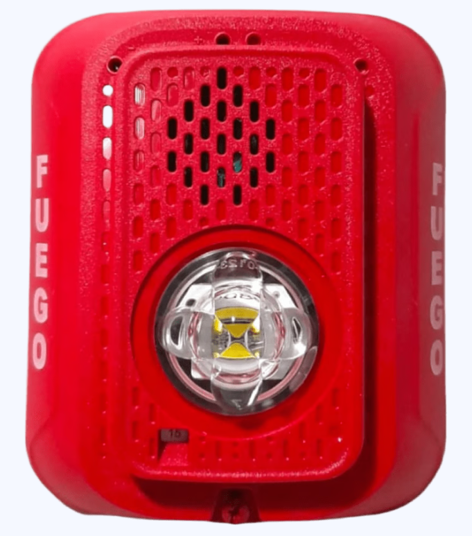 Sirena con Lampara LED Estroboscópica / 2 hilos / Montaje en Pared / Color Rojo / Configuración Estroboscópica Seleccionable