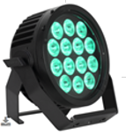 SIX+ PAR L; Luimnaria tipo Par IP65 con 14 Leds RGBLA+UV de 20W, ángulo Beam de 12° + lente de 20° incluído. 7,300 Lumens